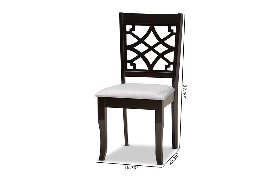 Mael Modern and Contemporary Grey Fabric Upholstered and Dark Brown Finished Wood 2-Piece Dining Chair Set