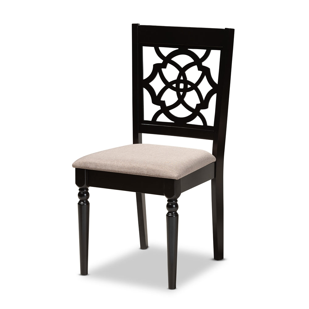 Sadie Modern and Contemporary Sand Fabric Upholstered and Dark Brown Finished Wood 7-Piece Dining Set