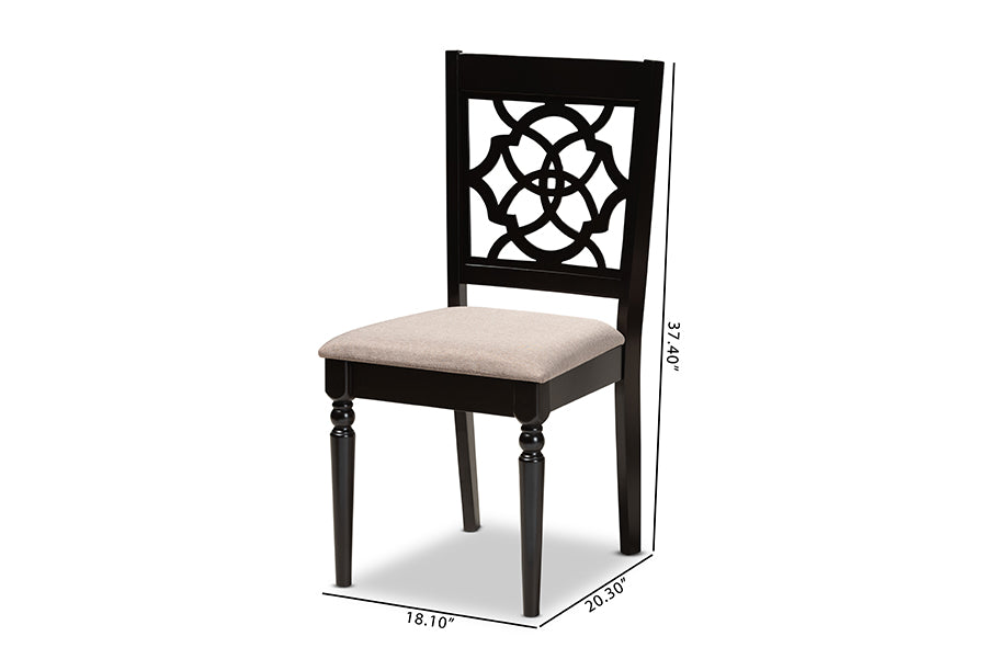 Renaud Modern and Contemporary Sand Fabric Upholstered and Espresso Brown Finished Wood 2-Piece Dining Chair Set Set