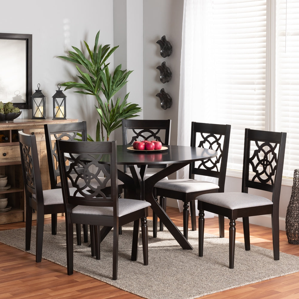 Sadie Modern and Contemporary Grey Fabric Upholstered and Dark Brown Finished Wood 7-Piece Dining Set