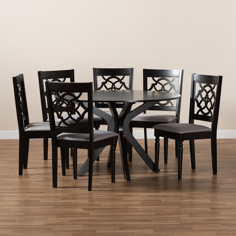 Sadie Modern and Contemporary Grey Fabric Upholstered and Dark Brown Finished Wood 7-Piece Dining Set