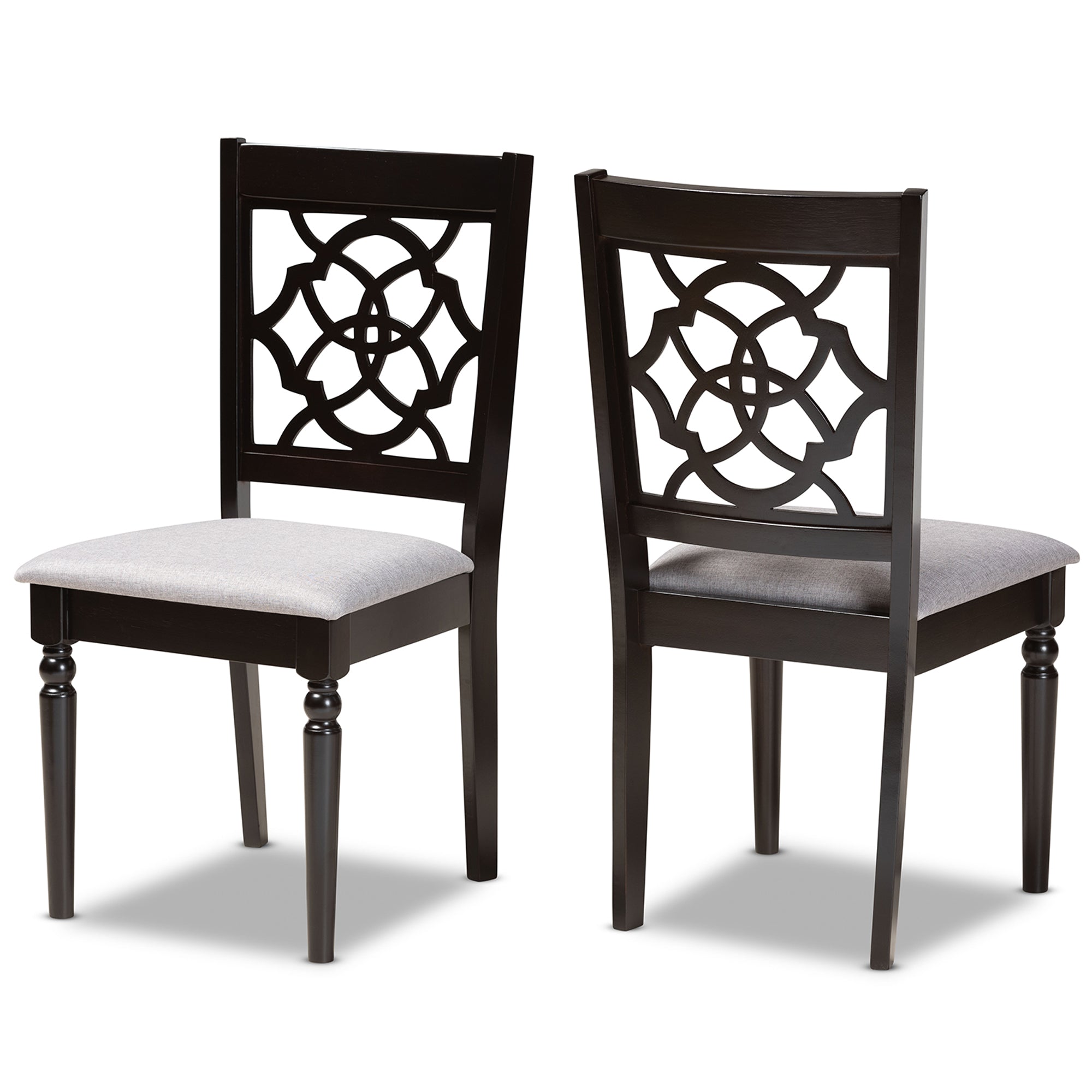 Renaud Modern and Contemporary Grey Fabric Upholstered and Dark Brown Finished Wood 2-Piece Dining Chair Set