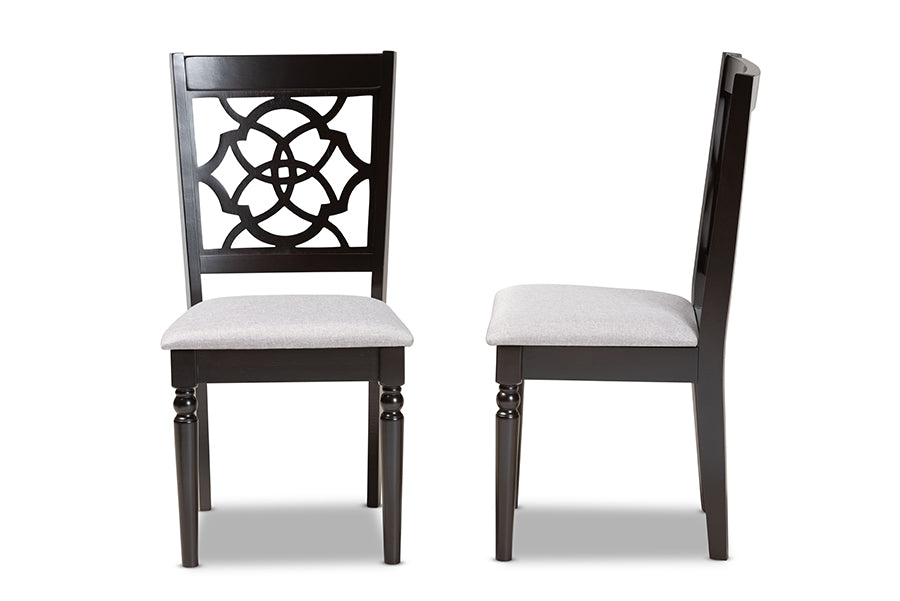 Renaud Modern and Contemporary Grey Fabric Upholstered and Dark Brown Finished Wood 2-Piece Dining Chair Set