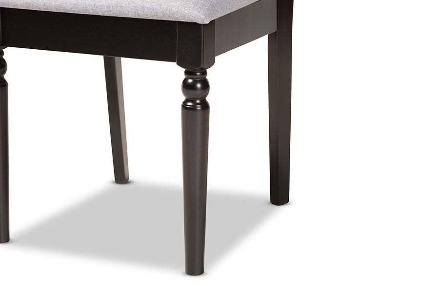 Renaud Modern and Contemporary Grey Fabric Upholstered and Dark Brown Finished Wood 2-Piece Dining Chair Set