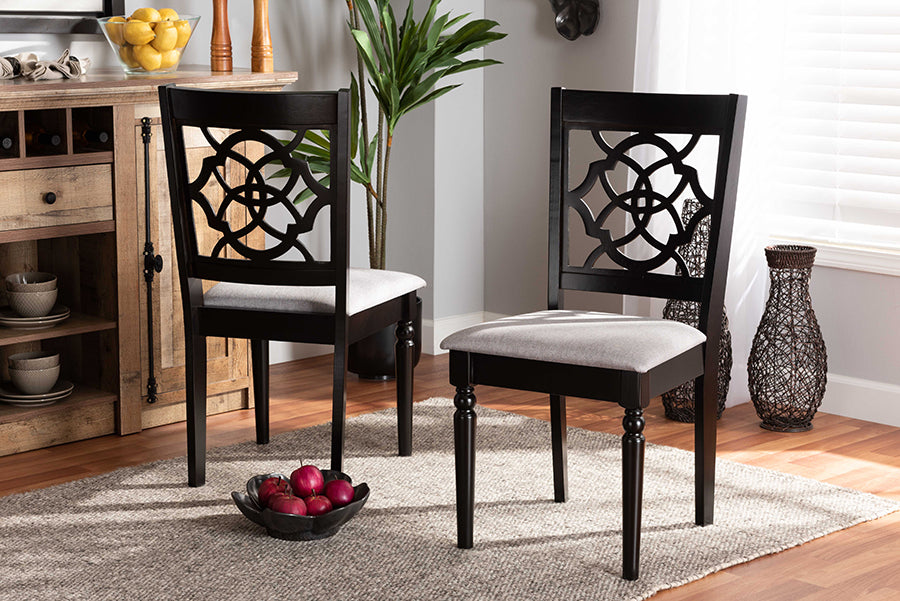 Renaud Modern and Contemporary Grey Fabric Upholstered and Dark Brown Finished Wood 2-Piece Dining Chair Set