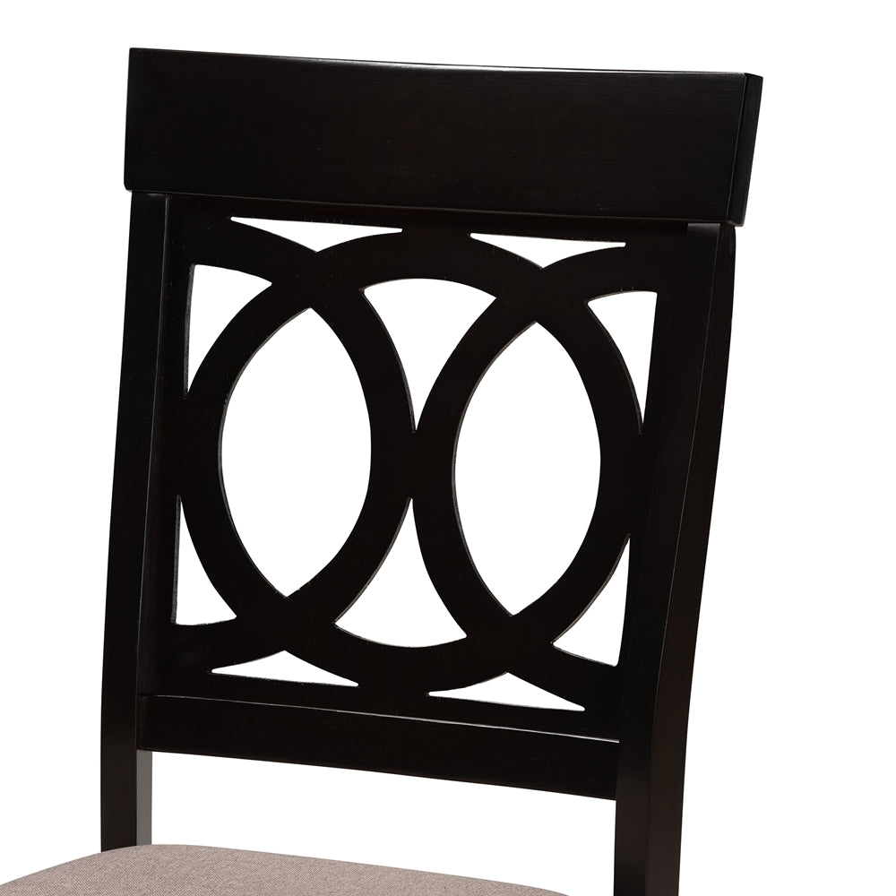 Lucie Modern and Contemporary Sand Fabric Upholstered and Dark Brown Finished Wood 7-Piece Dining Set