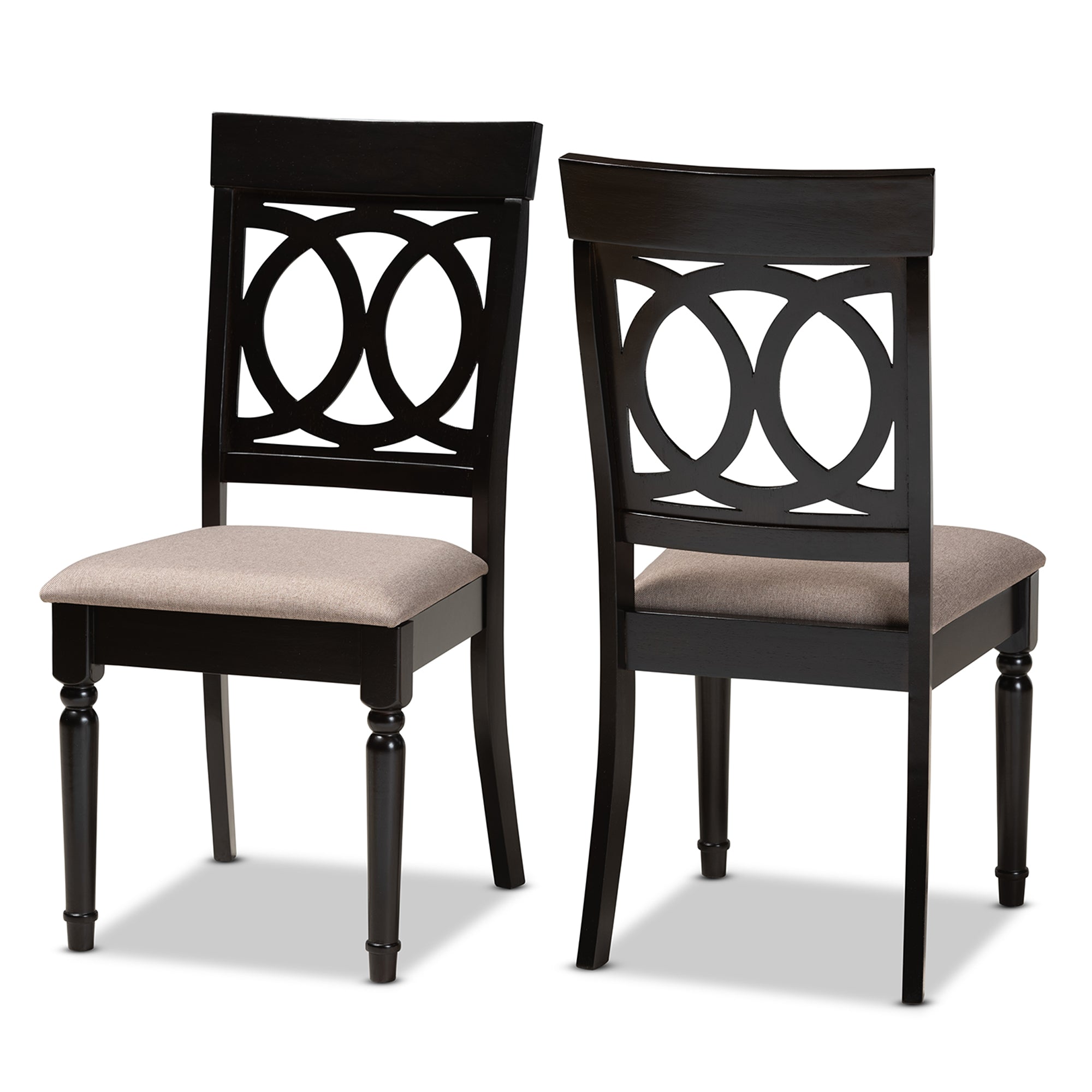 Lucie Modern and Contemporary Sand Fabric Upholstered and Espresso Brown Finished Wood 2-Piece Dining Chair Set Set