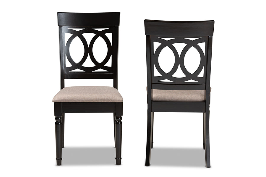 Lucie Modern and Contemporary Sand Fabric Upholstered and Espresso Brown Finished Wood 2-Piece Dining Chair Set Set