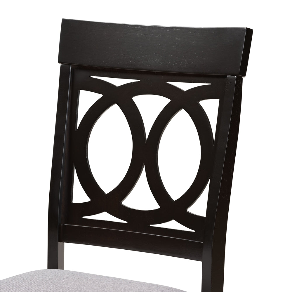 Lucie Modern and Contemporary Grey Fabric Upholstered and Dark Brown Finished Wood 7-Piece Dining Set