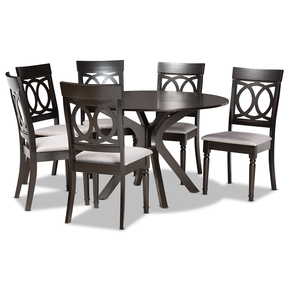 Jessie Modern and Contemporary Grey Fabric Upholstered and Dark Brown Finished Wood 7-Piece Dining Set