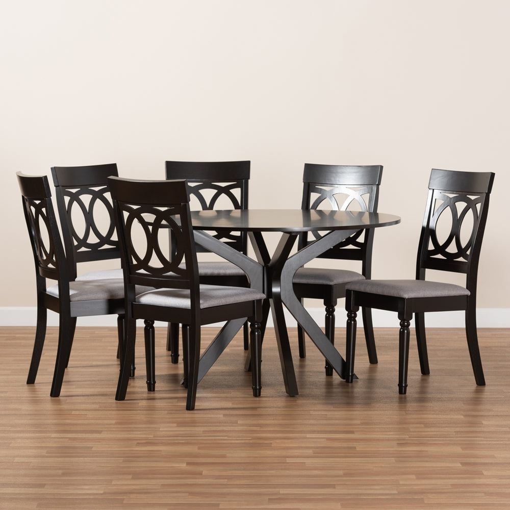 Jessie Modern and Contemporary Grey Fabric Upholstered and Dark Brown Finished Wood 7-Piece Dining Set
