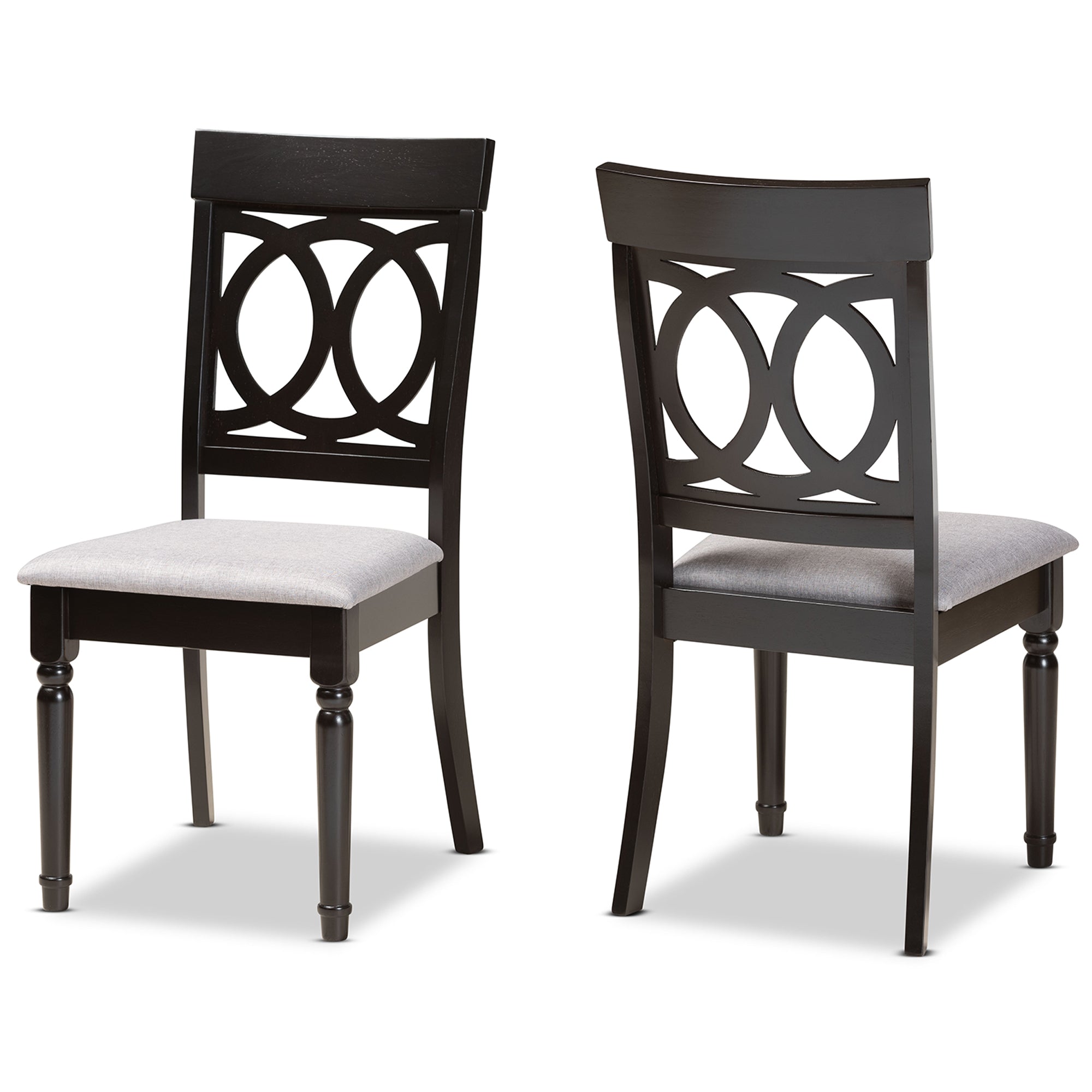 Lucie Modern and Contemporary Grey Fabric Upholstered and Espresso Brown Finished Wood 2-Piece Dining Chair Set