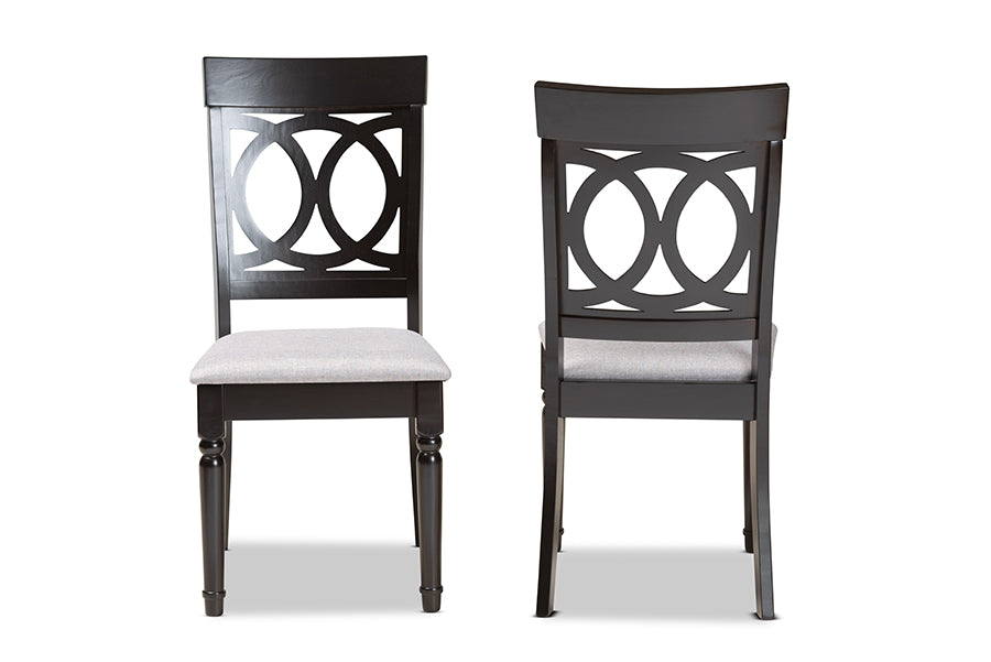 Lucie Modern and Contemporary Grey Fabric Upholstered and Espresso Brown Finished Wood 2-Piece Dining Chair Set