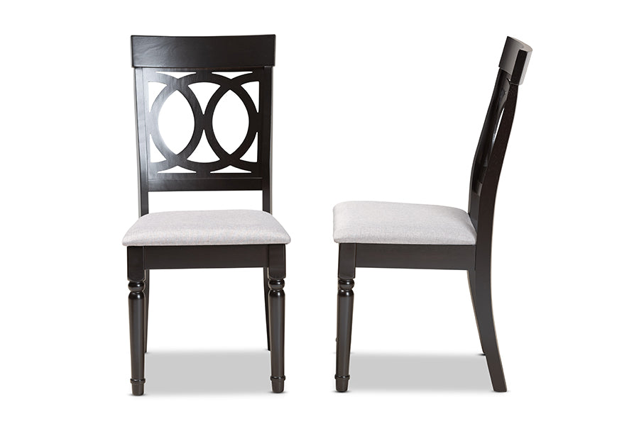 Lucie Modern and Contemporary Grey Fabric Upholstered and Espresso Brown Finished Wood 2-Piece Dining Chair Set