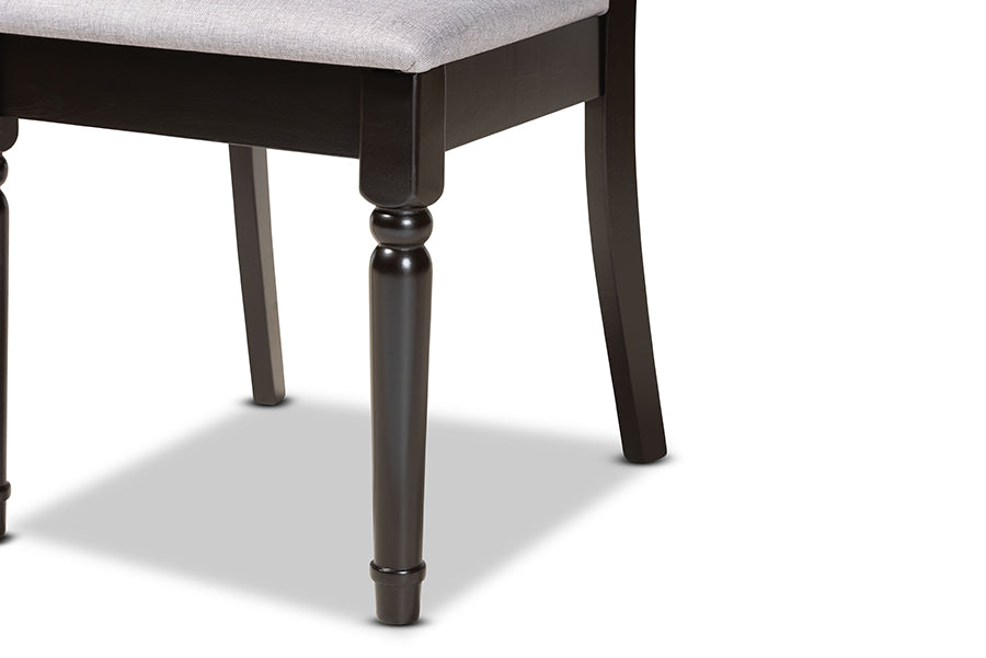 Lucie Modern and Contemporary Grey Fabric Upholstered and Espresso Brown Finished Wood 2-Piece Dining Chair Set