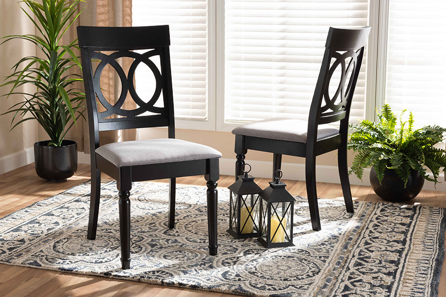 Lucie Modern and Contemporary Grey Fabric Upholstered and Espresso Brown Finished Wood 2-Piece Dining Chair Set