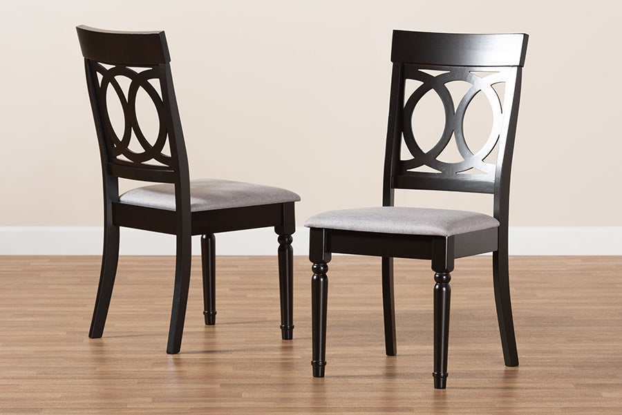 Lucie Modern and Contemporary Grey Fabric Upholstered and Espresso Brown Finished Wood 2-Piece Dining Chair Set
