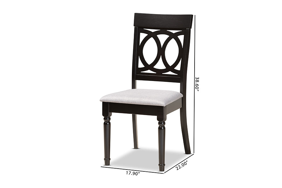 Lucie Modern and Contemporary Grey Fabric Upholstered and Espresso Brown Finished Wood 2-Piece Dining Chair Set