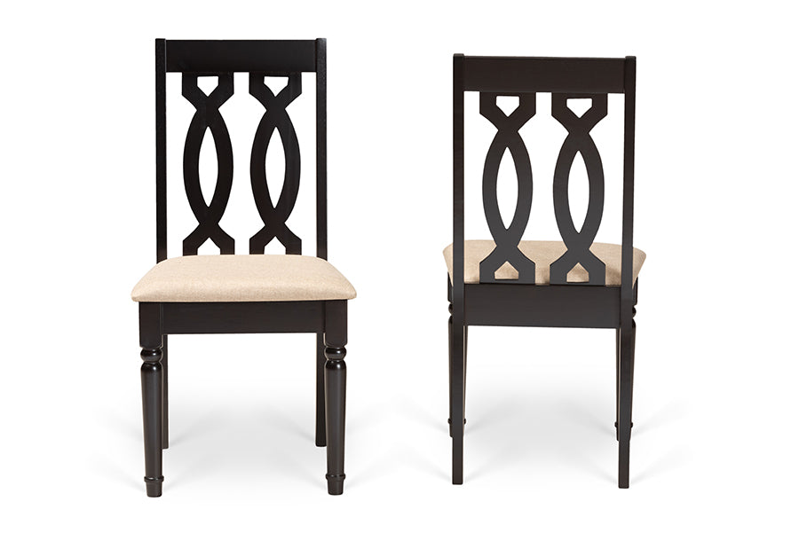 Cherese Modern and Contemporary Sand Fabric Upholstered and Dark Brown Finished Wood 2-Piece Dining Chair Set