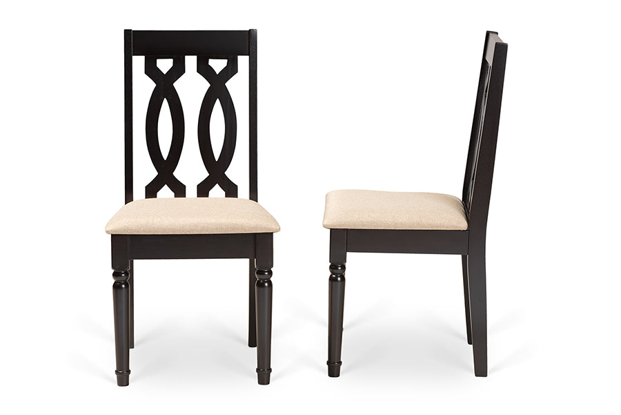 Cherese Modern and Contemporary Sand Fabric Upholstered and Dark Brown Finished Wood 2-Piece Dining Chair Set