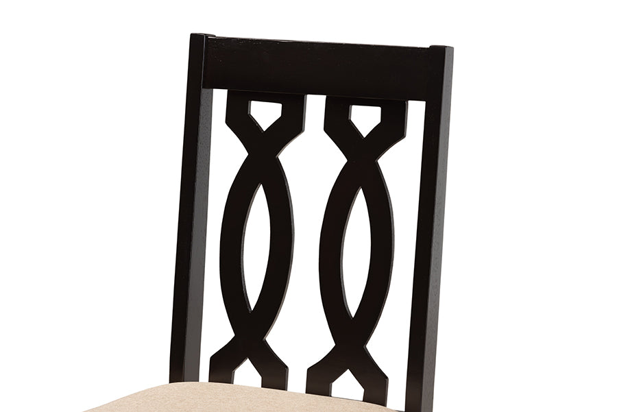 Cherese Modern and Contemporary Sand Fabric Upholstered and Dark Brown Finished Wood 2-Piece Dining Chair Set