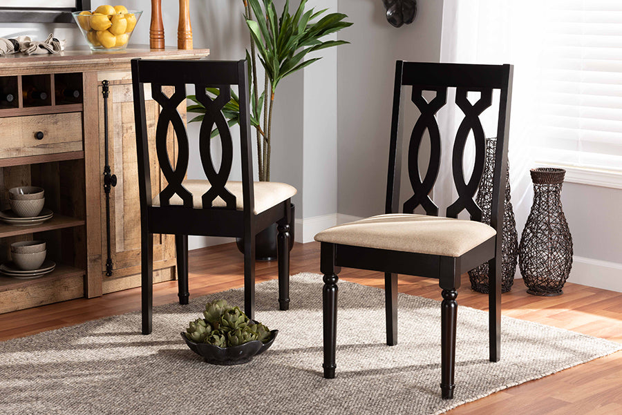 Cherese Modern and Contemporary Sand Fabric Upholstered and Dark Brown Finished Wood 2-Piece Dining Chair Set