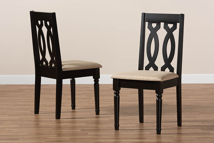 Cherese Modern and Contemporary Sand Fabric Upholstered and Dark Brown Finished Wood 2-Piece Dining Chair Set