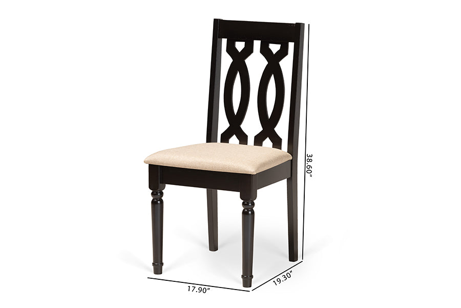 Cherese Modern and Contemporary Sand Fabric Upholstered and Dark Brown Finished Wood 2-Piece Dining Chair Set