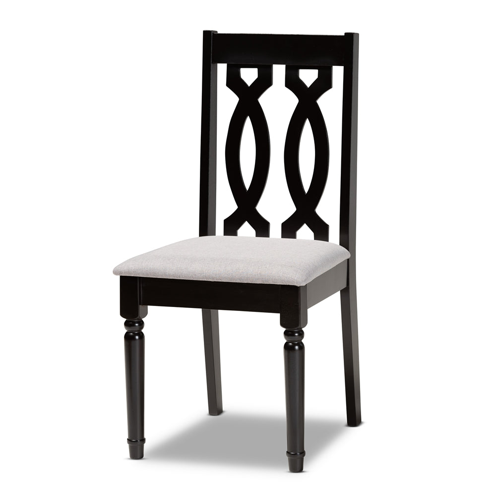 Cherese Modern and Contemporary Grey Fabric Upholstered and Dark Brown Finished Wood 7-Piece Dining Set