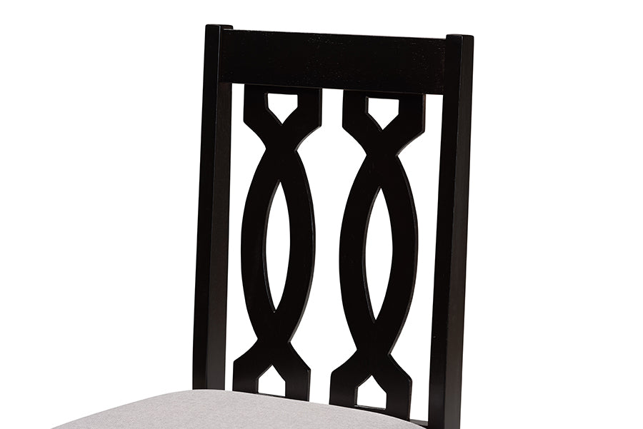 Cherese Modern and Contemporary Grey Fabric Upholstered and Dark Brown Finished Wood 2-Piece Dining Chair Set