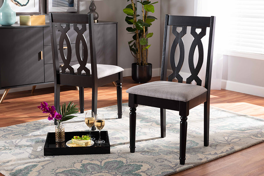 Cherese Modern and Contemporary Grey Fabric Upholstered and Dark Brown Finished Wood 2-Piece Dining Chair Set