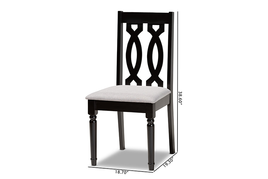 Cherese Modern and Contemporary Grey Fabric Upholstered and Dark Brown Finished Wood 2-Piece Dining Chair Set