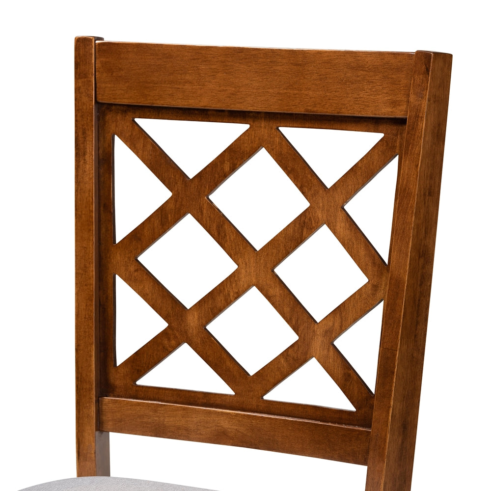Verner Modern and Contemporary Grey Fabric Upholstered and Walnut Brown Finished Wood 7-Piece Dining Set