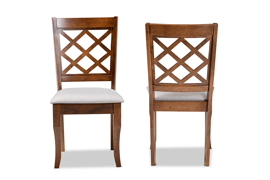 Verner Modern and Contemporary Grey Fabric Upholstered Walnut Finished Wood 2-Piece Dining Chair Set