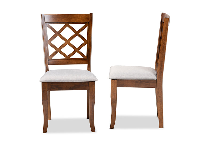 Verner Modern and Contemporary Grey Fabric Upholstered Walnut Finished Wood 2-Piece Dining Chair Set