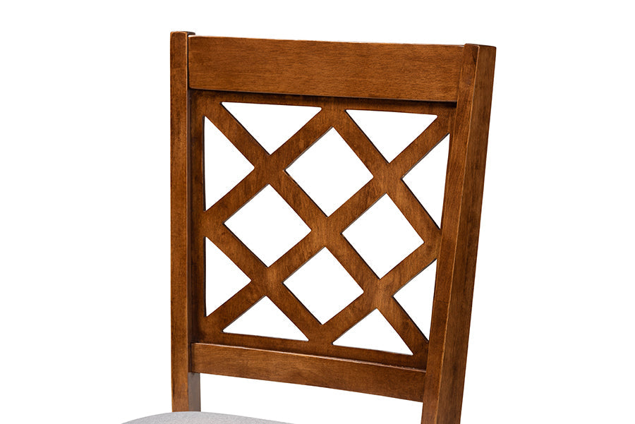 Verner Modern and Contemporary Grey Fabric Upholstered Walnut Finished Wood 2-Piece Dining Chair Set