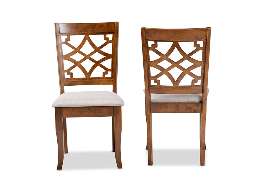 Mael Modern and Contemporary Grey Fabric Upholstered and Walnut Brown Finished Wood 2-Piece Dining Chair Set
