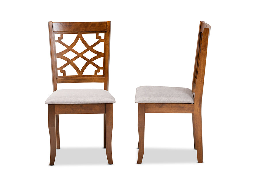 Mael Modern and Contemporary Grey Fabric Upholstered and Walnut Brown Finished Wood 2-Piece Dining Chair Set