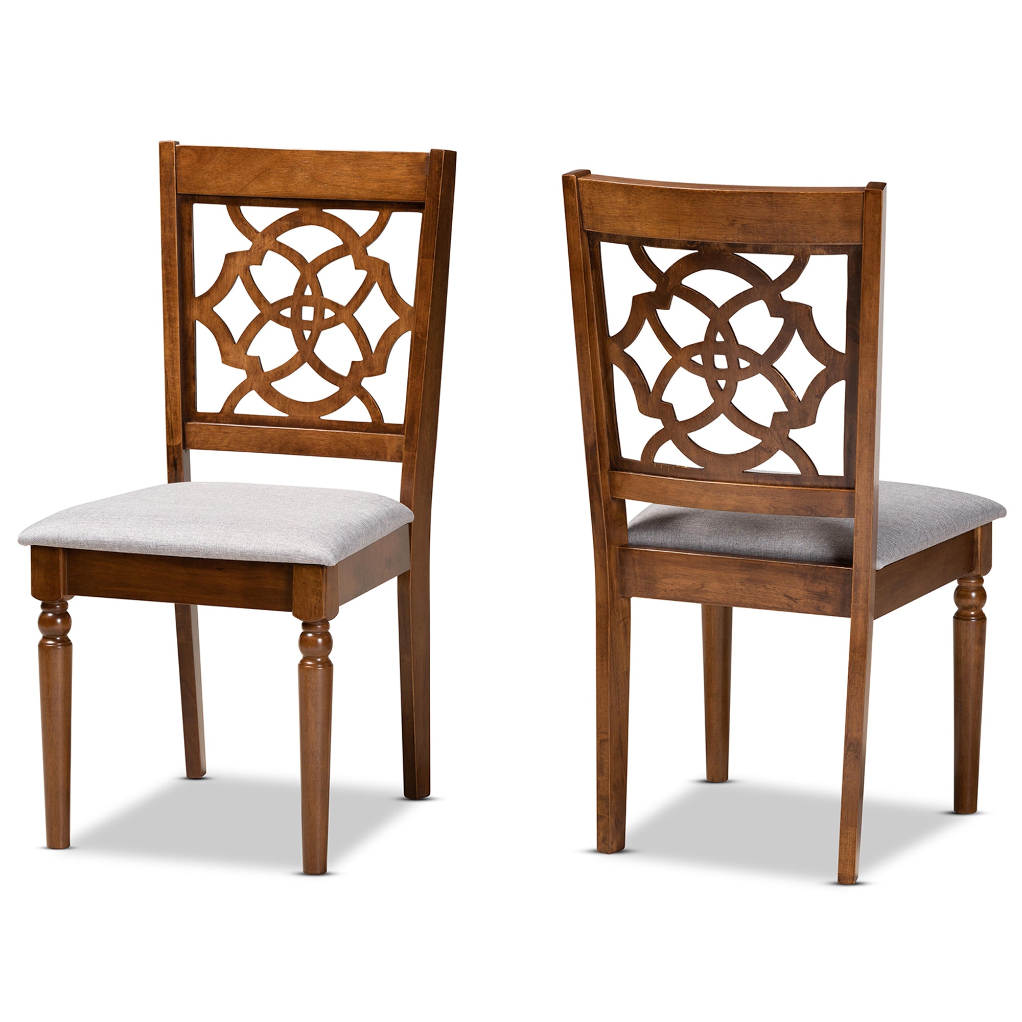Renaud Modern and Contemporary Grey Fabric Upholstered and Walnut Brown Finished Wood 2-Piece Dining Chair Set