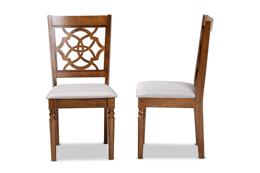 Renaud Modern and Contemporary Grey Fabric Upholstered and Walnut Brown Finished Wood 2-Piece Dining Chair Set