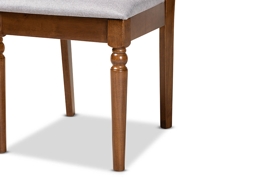 Renaud Modern and Contemporary Grey Fabric Upholstered and Walnut Brown Finished Wood 2-Piece Dining Chair Set