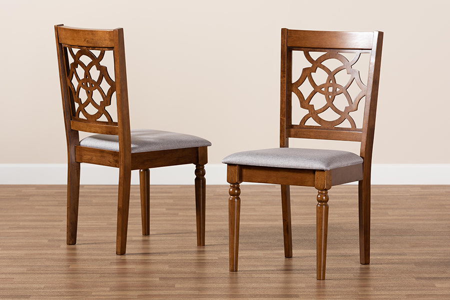 Renaud Modern and Contemporary Grey Fabric Upholstered and Walnut Brown Finished Wood 2-Piece Dining Chair Set