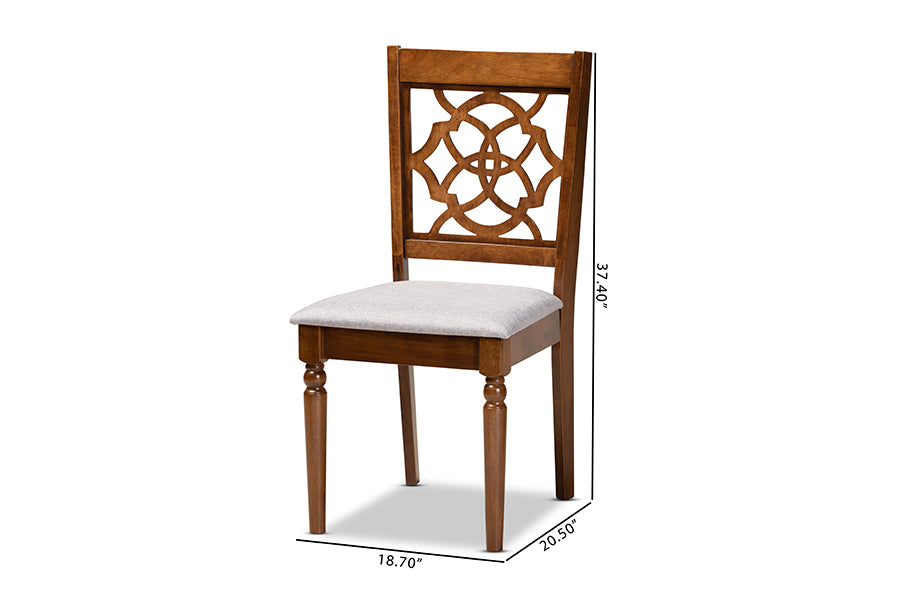 Renaud Modern and Contemporary Grey Fabric Upholstered and Walnut Brown Finished Wood 2-Piece Dining Chair Set