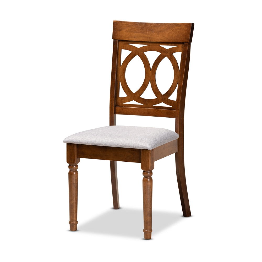 Lucie Modern and Contemporary Grey Fabric Upholstered and Walnut Brown Finished Wood 7-Piece Dining Set