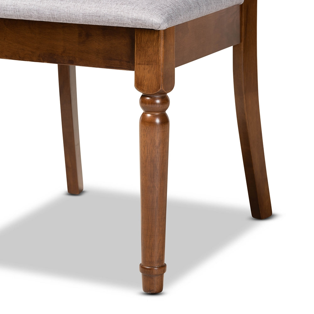 Lucie Modern and Contemporary Grey Fabric Upholstered and Walnut Brown Finished Wood 7-Piece Dining Set