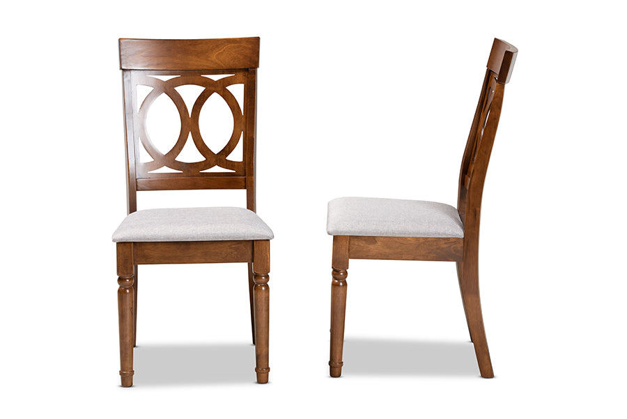 Lucie Modern and Contemporary Grey Fabric Upholstered and Walnut Brown Finished Wood 2-Piece Dining Chair Set