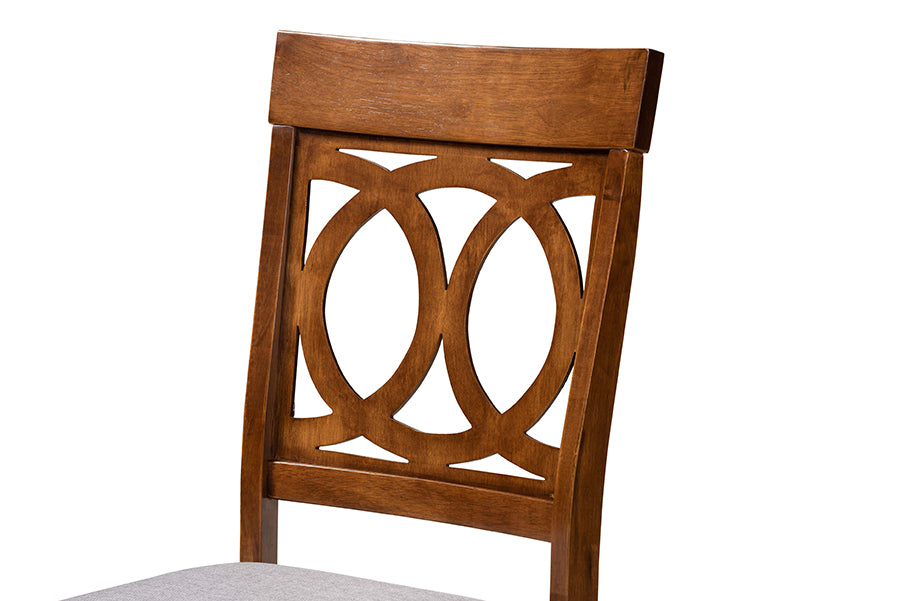 Lucie Modern and Contemporary Grey Fabric Upholstered and Walnut Brown Finished Wood 2-Piece Dining Chair Set