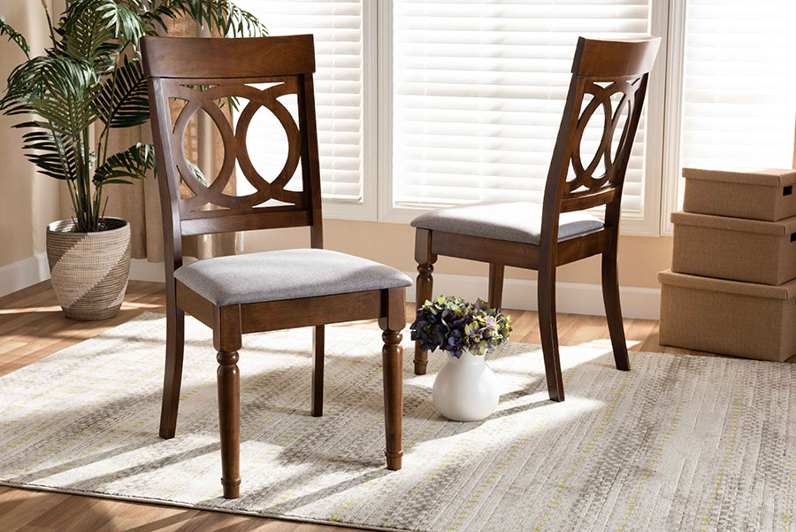 Lucie Modern and Contemporary Grey Fabric Upholstered and Walnut Brown Finished Wood 2-Piece Dining Chair Set