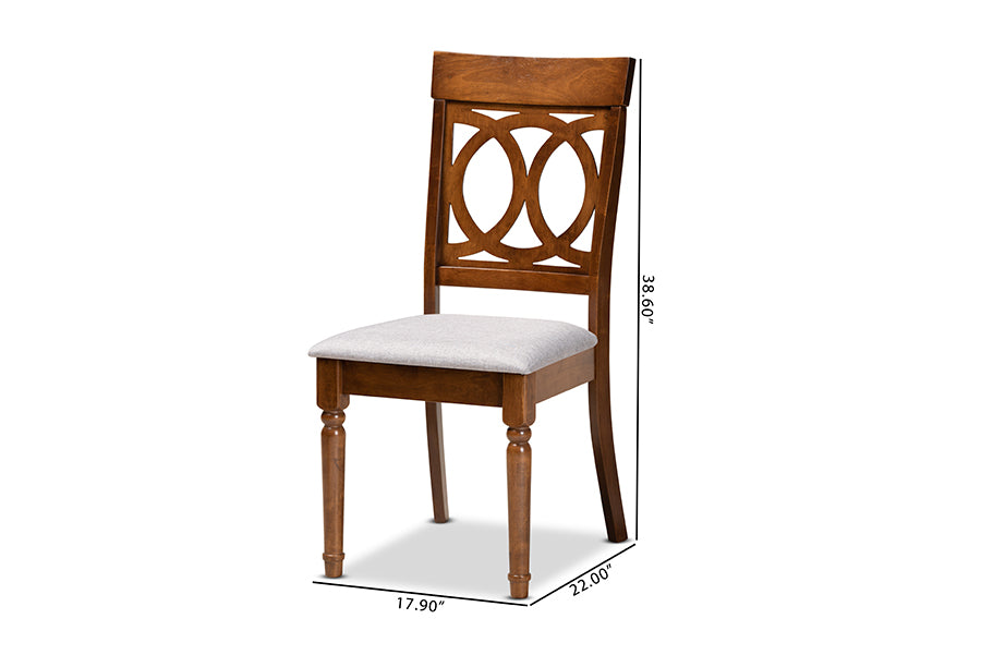 Lucie Modern and Contemporary Grey Fabric Upholstered and Walnut Brown Finished Wood 2-Piece Dining Chair Set