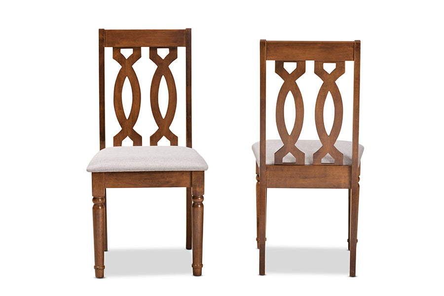 Cherese Modern and Contemporary Grey Fabric Upholstered and Walnut Brown Finished Wood 2-Piece Dining Chair Set